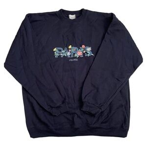 Paris Energy Flay Vintage 90s Paris France Embroidered Sweatshirt Sz Large Navy